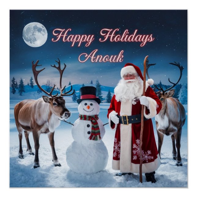 Poster Scène de Noël classique avec Père Noël, Snowman (Devant)