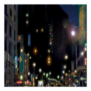 POSTER SCÈNE DE NUIT DE LA RUE DE LA VILLE