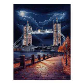 Poster Scène de nuit londonienne avec tour éclairée