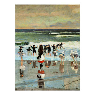 Poster Scène de plage, peinture vintage d'art