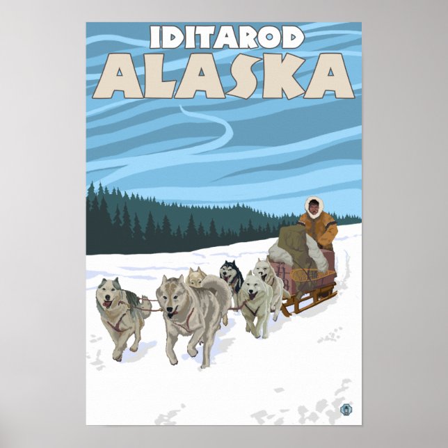 Poster Scène de traînée de chien - Iditarod, Alaska (Devant)