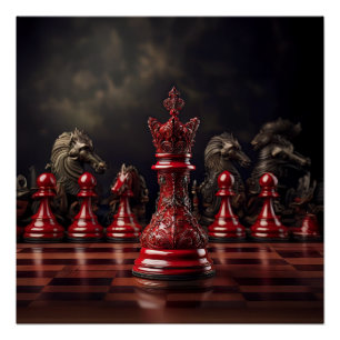 Poster Scène d'échiquier avec un roi rouge orné