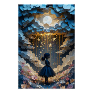 Poster Scène d'embarcation de nuit enchantée