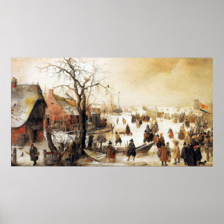 Poster Scène d'hiver sur un canal ~ Canevas d'art Vintage