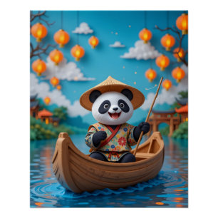 Poster Scène Festive Panda Boat