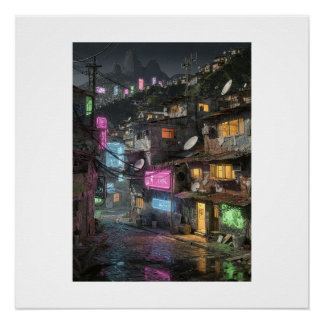 Poster Scène nocturne cyberpunk de Rio de Janeiro Néo-Fav