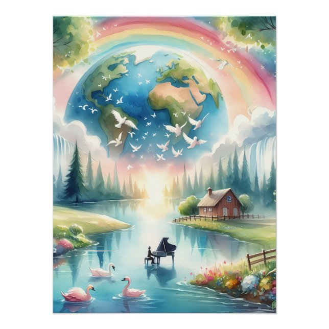 Poster Scène Whimsical Rainbow Earth Imaginaire (Devant)