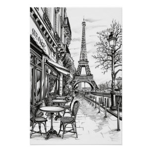Poster Scènes Paris dessinées à la main