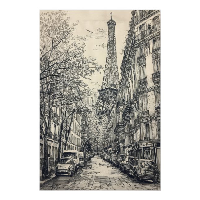 Poster Scènes Paris dessinées à la main (Devant)