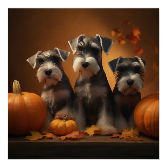 Poster Schnauzer Chiot Automne Citrouille de plaisir (Devant)