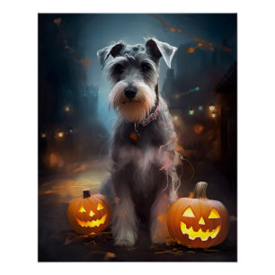 Poster Schnauzer d'Halloween avec la peur Citrouille