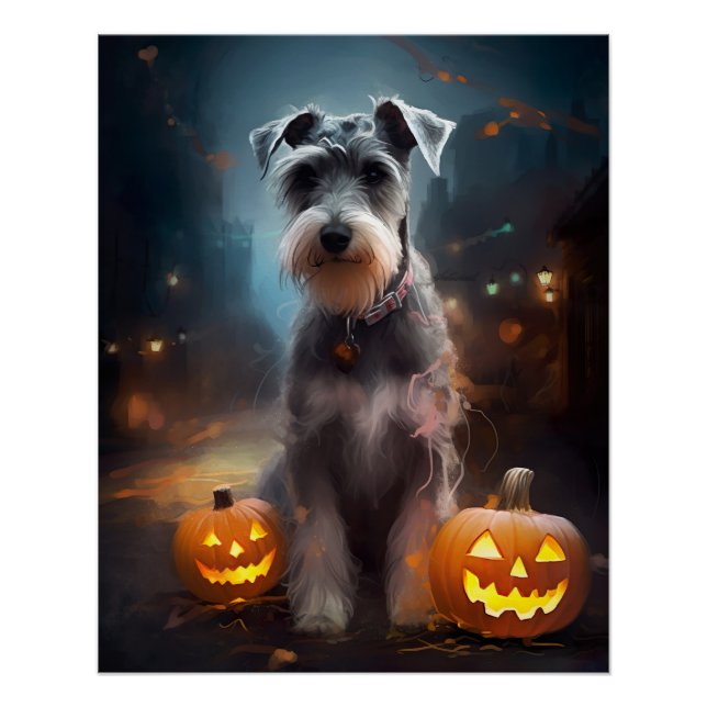 Poster Schnauzer d'Halloween avec la peur Citrouille (Devant)