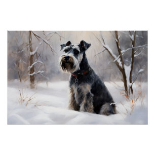 Poster Schnauzer Miniature Laisser neiger Noël