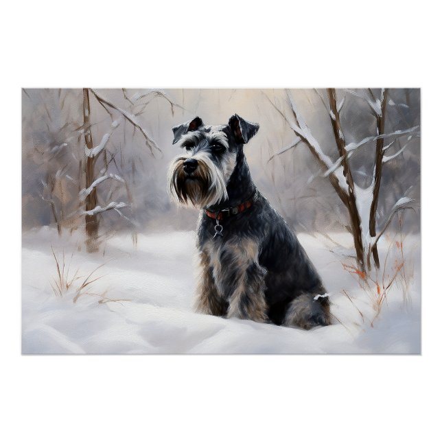 Poster Schnauzer Miniature Laisser neiger Noël (Devant)
