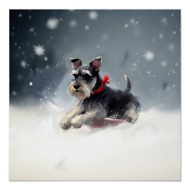 Poster Schnauzer miniature neige de Noël hiver (Devant)