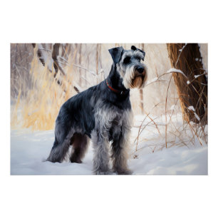 Poster Schnauzer Qu'il neige Noël