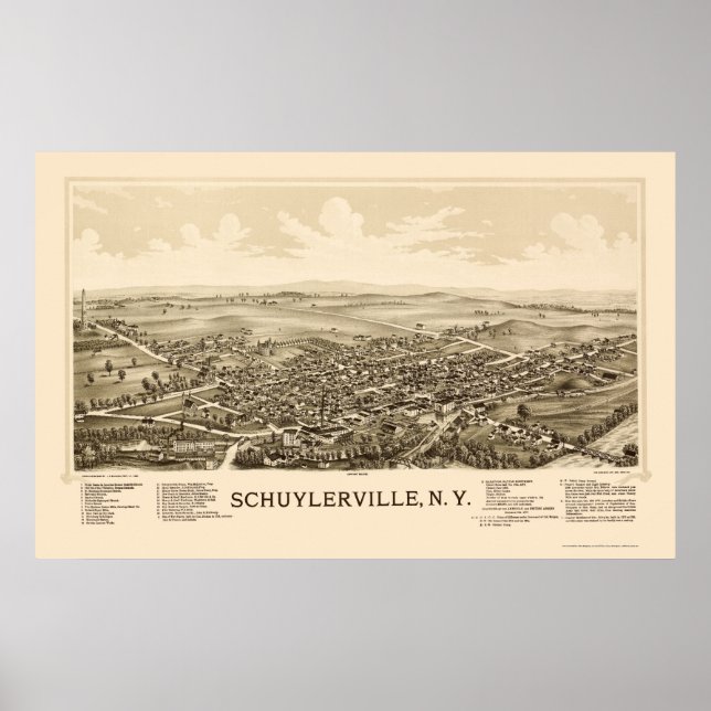 Poster Schuylerville, NY Carte panoramique - 1889 (Devant)