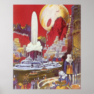 Poster Science-fiction vintage, la ville perdue d'Atlanti