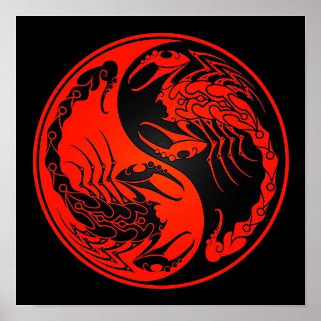Poster Scorpions Yin Yang rouge et noir (Devant)