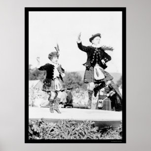 Poster Scotish badine la danse dans des kilts 1912