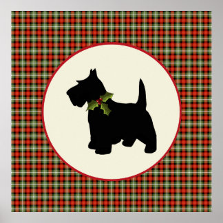 Poster Scottie Dog Scotch Plaid Christmas Holiday Chien