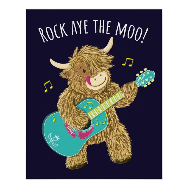 Poster Scottish Highland Cow Guitarist Rock Aye The Moo! (Devant)