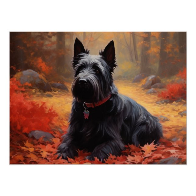 Poster Scottish Terrier en automne Leaves Fall Inspire (Devant)