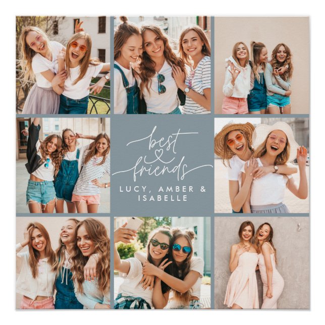 Poster Script coeur bleu moderne multi photo meilleurs am (Devant)