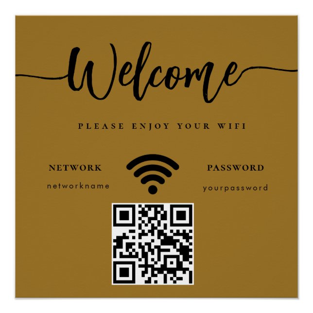 Poster Script de bienvenue d'entreprise Code QR WIFI Or  (Devant)