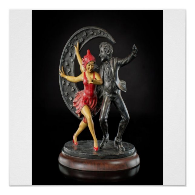 Poster Sculpture en fer fondu d'un Jester et Flapper des  (Devant)