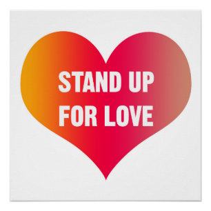 Poster Se lever pour l'AMOUR (Coeur rouge-orange)