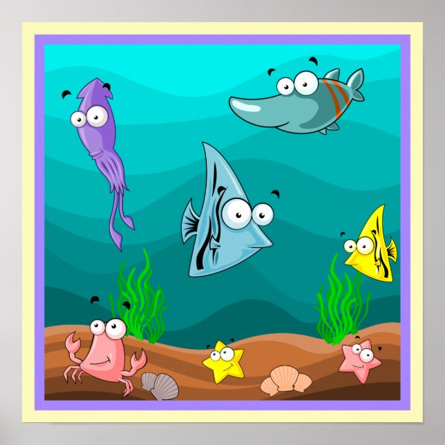 Poster Sea Life Under the Sea Cute Cartoon (Devant)