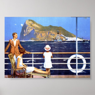 Poster Sea Ocean Cruise Voyage à Gibraltar Vintage
