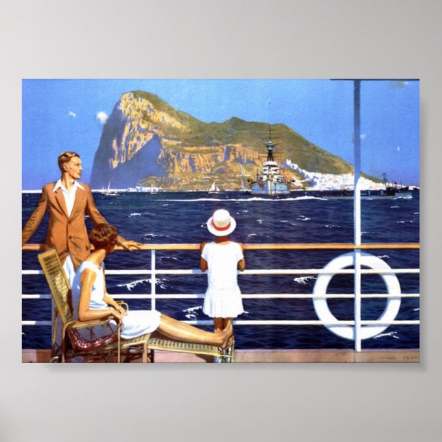 Poster Sea Ocean Cruise Voyage à Gibraltar Vintage (Devant)