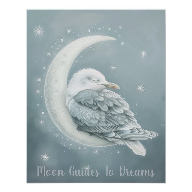 Poster Seagull oiseau bébé dormir sur la Lune (Devant)