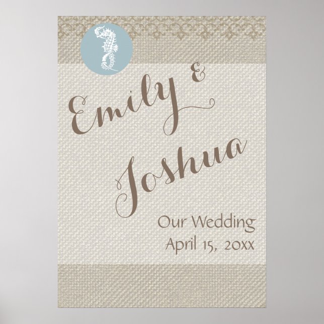 Poster Seahorse Bleu Classique Nautique Élégant (Devant)