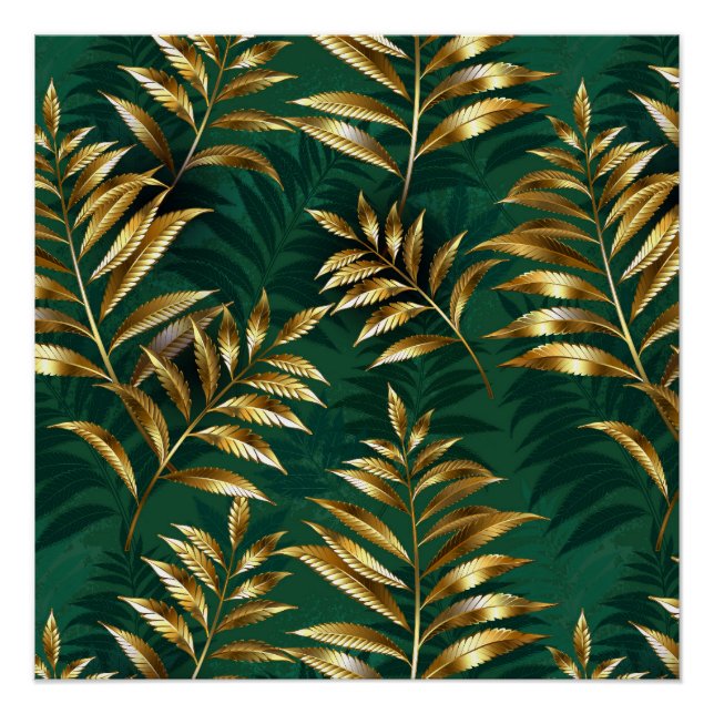 Poster Seamless pattern with golden ferns (Devant)