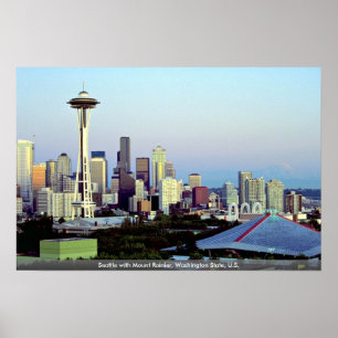 Poster Seattle avec le mont Rainier, l'état de