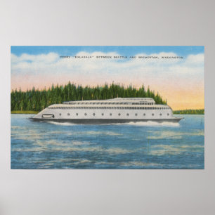 Poster Seattle, WA - vue de ferry de Kalakala sur Puget