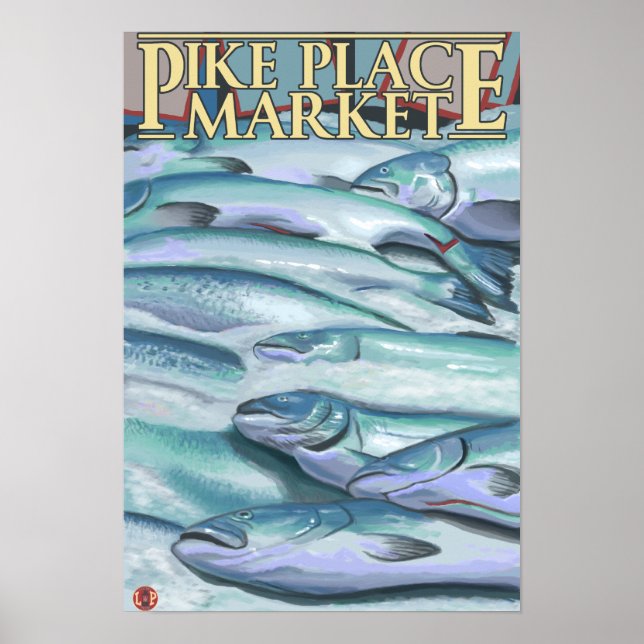 Poster SeattleFish sur la glace au marché Pike Place (Devant)