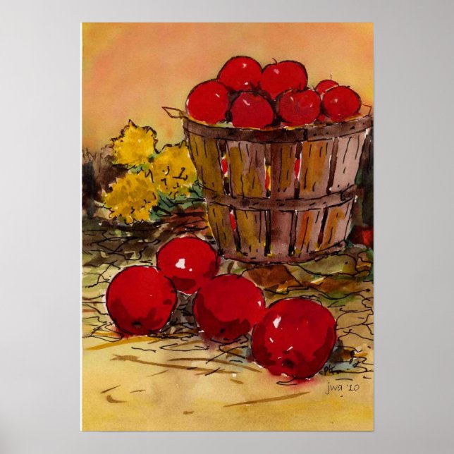 Poster seau rempli de pommes (Devant)