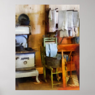 Poster Séchage de blanchisserie dans la cuisine