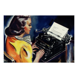 Poster Secrétaire vintage Typing Letter de cadre
