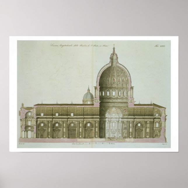 Poster Section longitudinale de Saint-Pierre à Rome, (Devant)