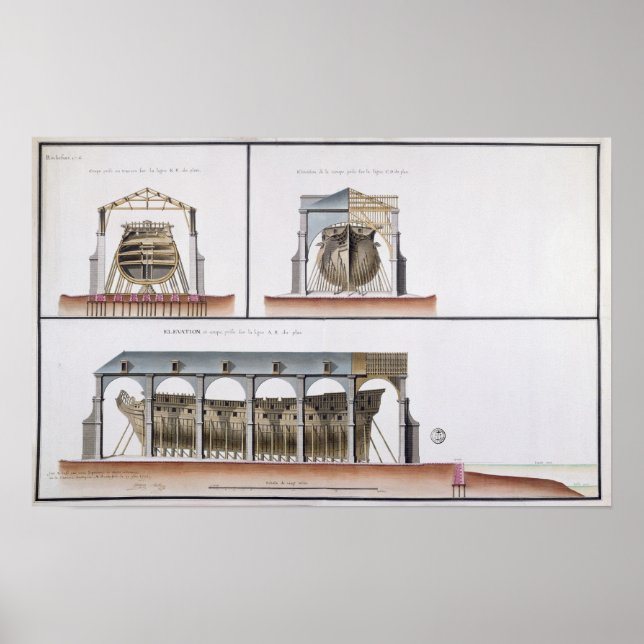 Poster Section transversale et élévation d'un navire, 177 (Devant)