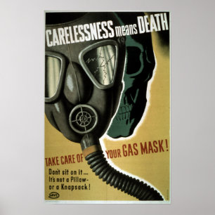Poster Sécurité vintage des masques à gaz de la Seconde G