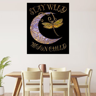 Poster Séjour Wild Moon Citation enfant Golden Dragonfly 