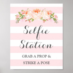 Poster Selfie Station Signal Mariage Fleurs Roses Fleurs
