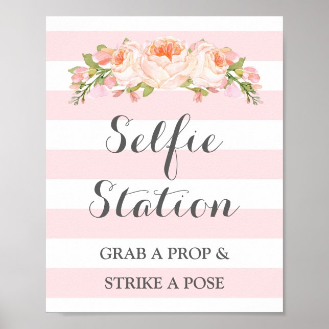 Poster Selfie Station Signal Mariage Fleurs Roses Fleurs  (Devant)