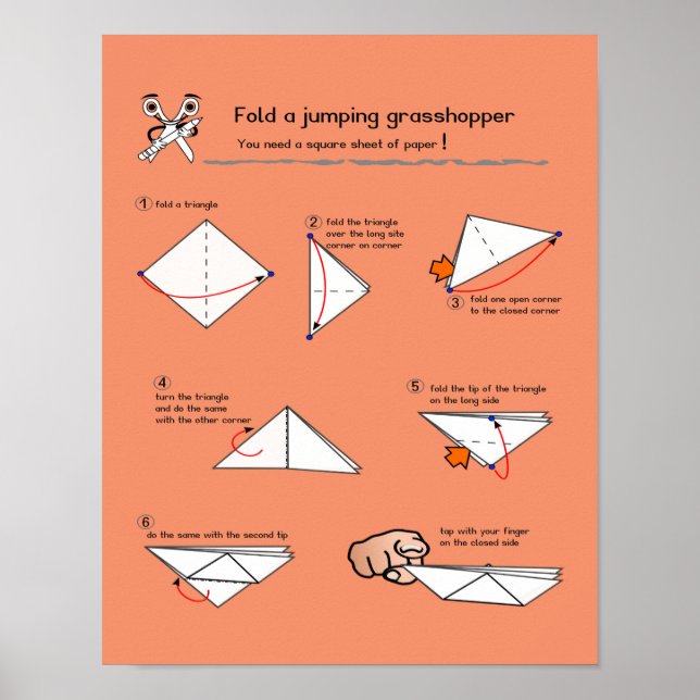 Poster semi-brillant de l'origami Grasshopper (Devant)